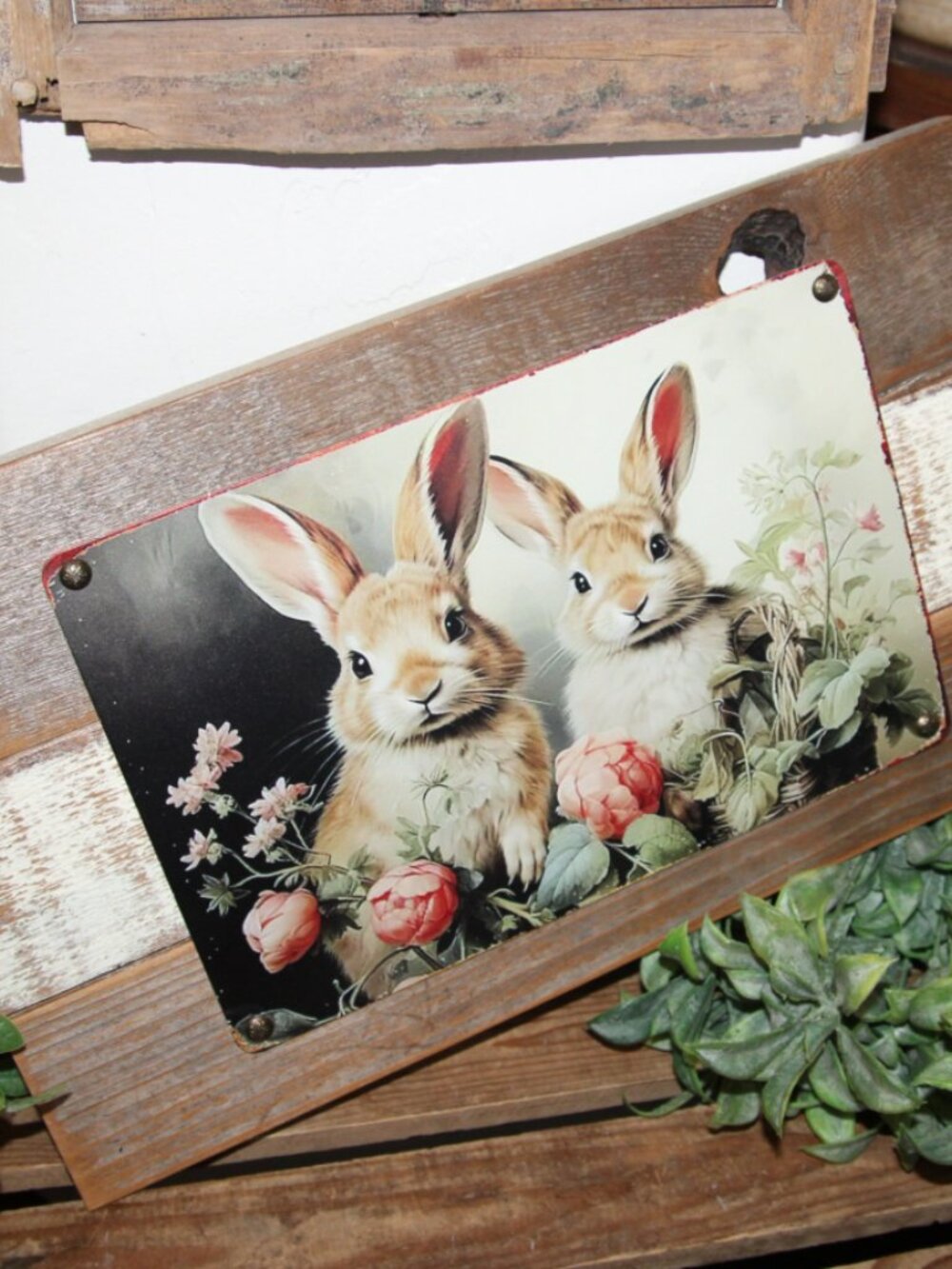NEW French Country Farmhouse Sweet Bunny Rabbit Duo & Spring Floral Wall Decor